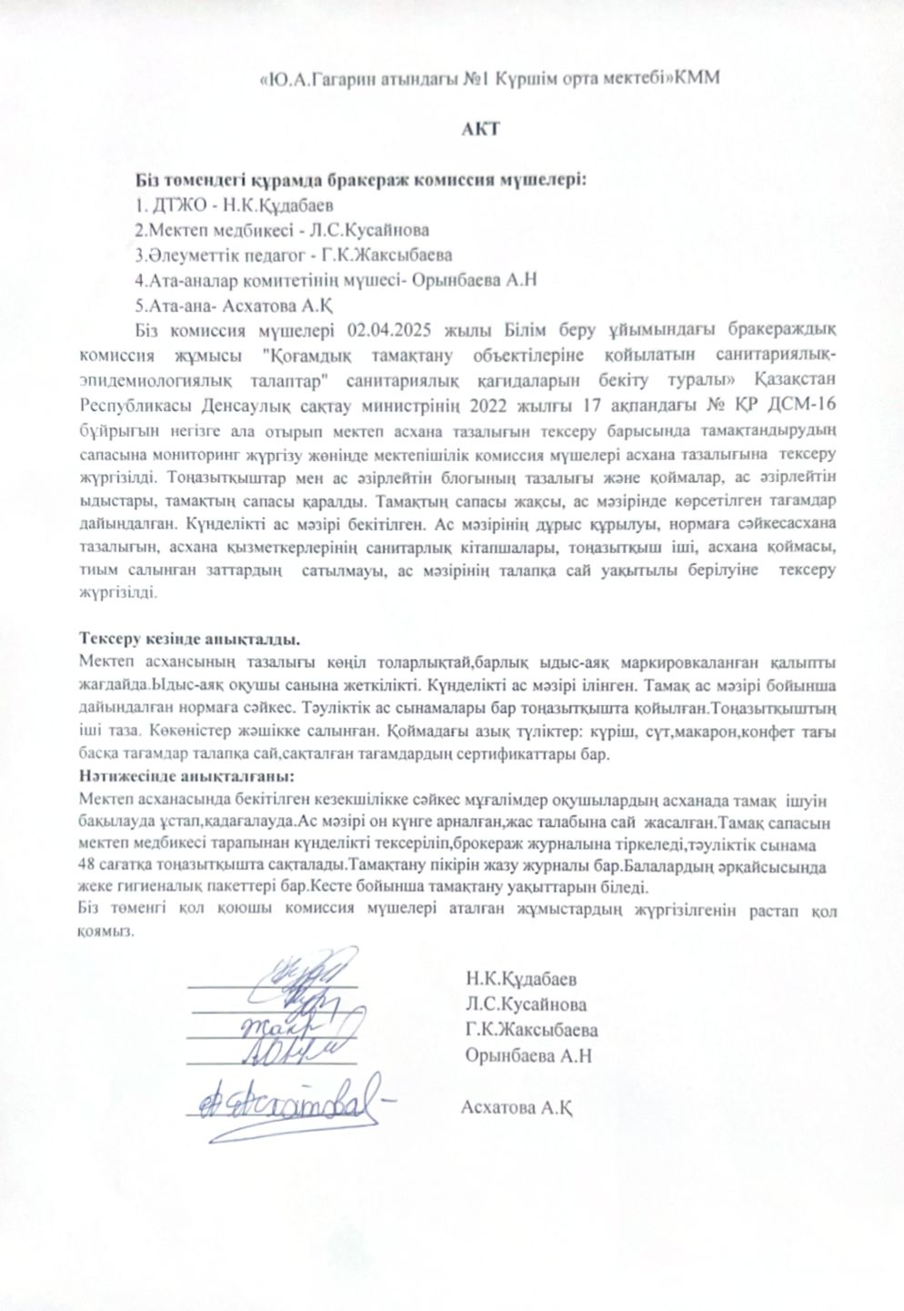 Бракеражная комиссия 2024-2025 (02.04.2025г.)